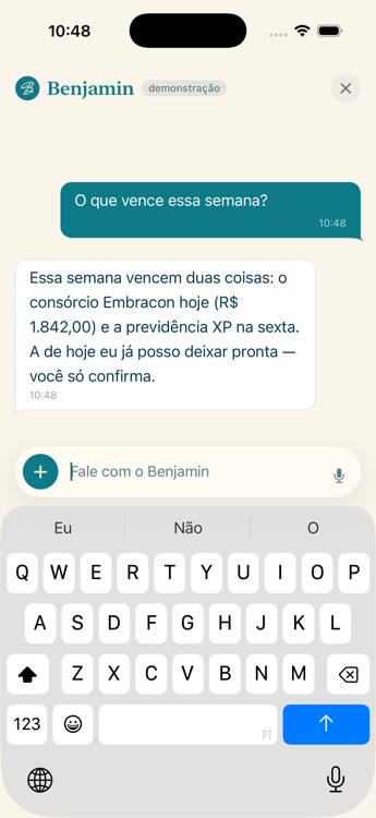Conversa com o Benjamin no app