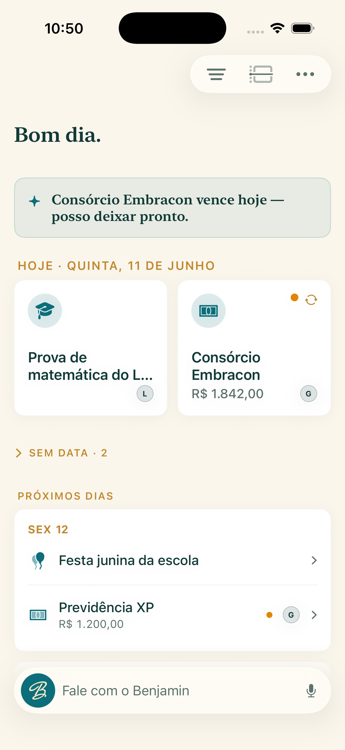 Linha do tempo da casa no app